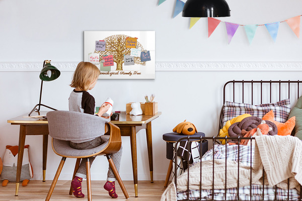 Memobord van glas met print inclusief neodymium magneten Stamboom met ruimte voor foto's
