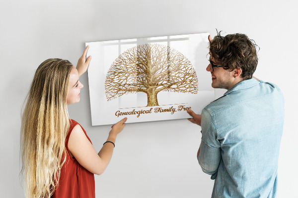 Memobord van glas met print inclusief neodymium magneten Stamboom met ruimte voor foto's