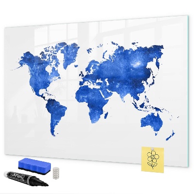 Memobord van glas met print inclusief neodymium magneten Wereldkaart met fotolocaties