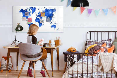 Memobord van glas met print inclusief neodymium magneten Wereldkaart met fotolocaties