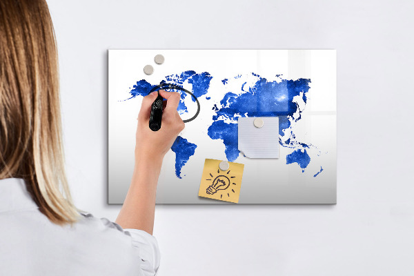 Memobord van glas met print inclusief neodymium magneten Wereldkaart met fotolocaties