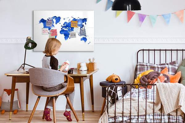 Memobord van glas met print inclusief neodymium magneten Wereldkaart met fotolocaties