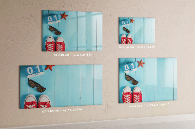 Memobord van glas met print inclusief neodymium magneten Zomerse herinneringen op een blauwe achtergrond