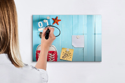 Memobord van glas met print inclusief neodymium magneten Zomerse herinneringen op een blauwe achtergrond