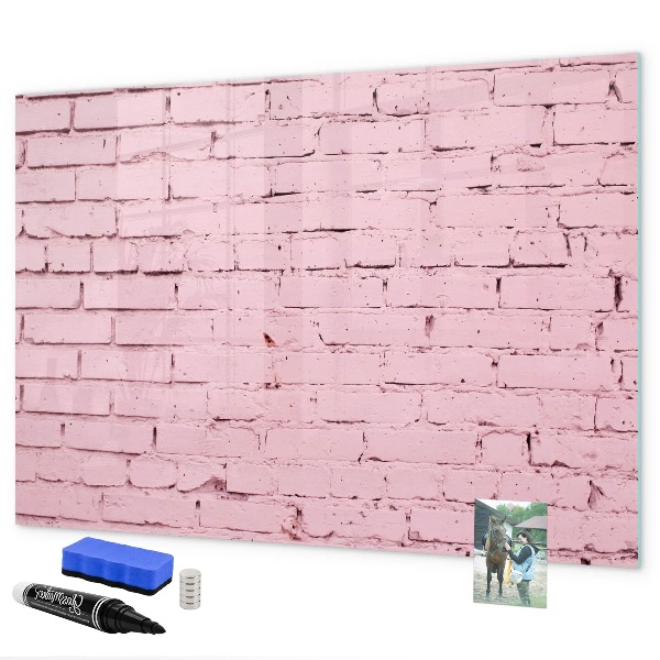 Memobord van glas met print inclusief neodymium magneten Roze muur met ruimte voor foto's
