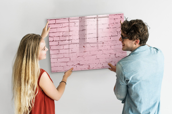 Memobord van glas met print inclusief neodymium magneten Roze muur met ruimte voor foto's