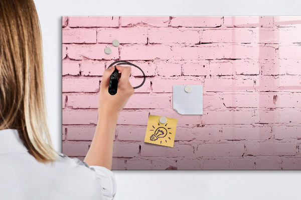Memobord van glas met print inclusief neodymium magneten Roze muur met ruimte voor foto's