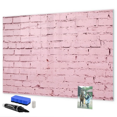 Memobord van glas met print inclusief neodymium magneten Roze muur met ruimte voor foto's