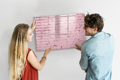 Memobord van glas met print inclusief neodymium magneten Roze muur met ruimte voor foto's