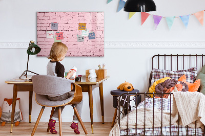 Memobord van glas met print inclusief neodymium magneten Roze muur met ruimte voor foto's