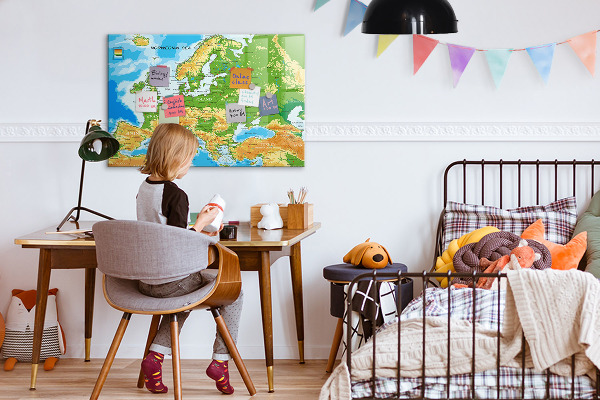 Decoratief glazen wandbord beschrijfbaar en magnetisch Een kaart van Europa voor persoonlijke herinneringen