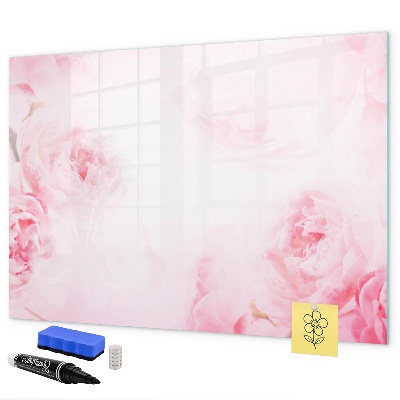Memobord van glas met print inclusief neodymium magneten Romantische herinneringen op een roze achtergrond