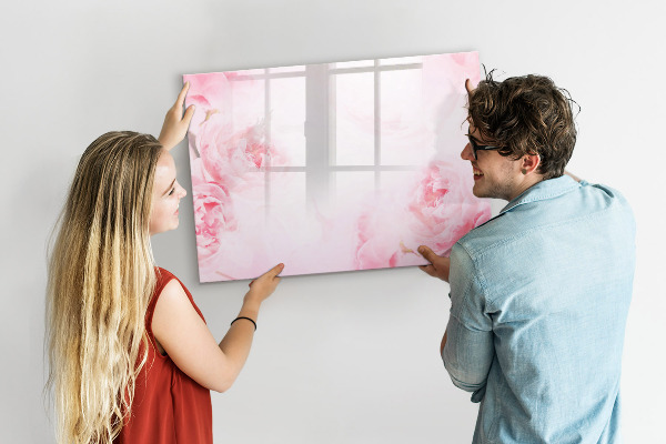 Memobord van glas met print inclusief neodymium magneten Romantische herinneringen op een roze achtergrond
