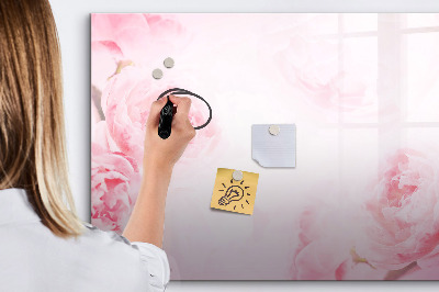 Memobord van glas met print inclusief neodymium magneten Romantische herinneringen op een roze achtergrond