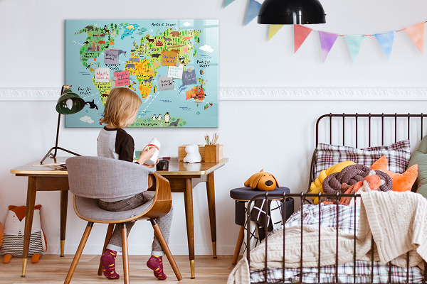 Memobord van glas met print inclusief neodymium magneten Wereldkaart met fotolocaties