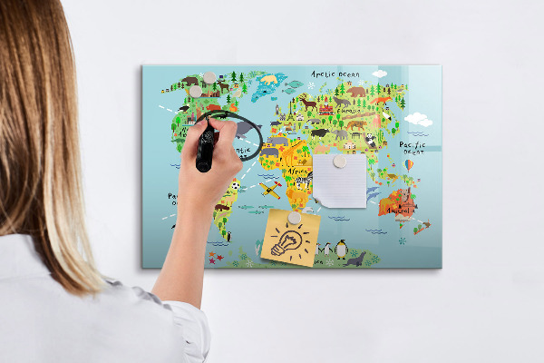 Memobord van glas met print inclusief neodymium magneten Wereldkaart met fotolocaties