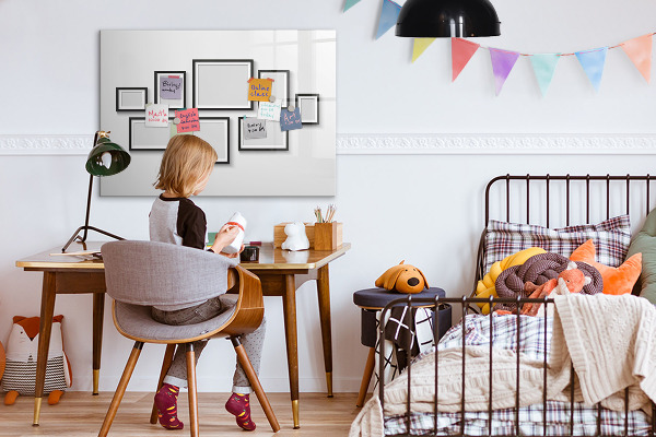 Decoratief glazen wandbord beschrijfbaar en magnetisch Modern prikbord voor foto's en notities