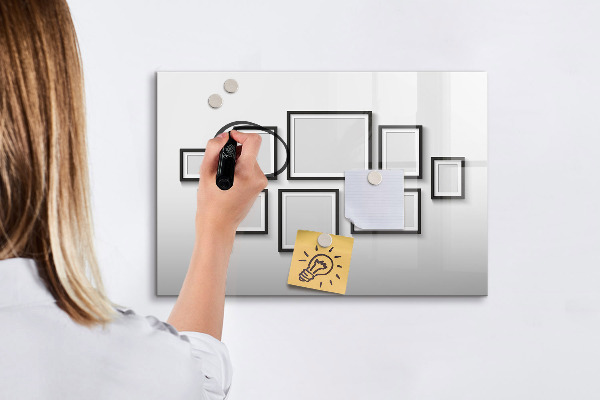 Decoratief glazen wandbord beschrijfbaar en magnetisch Modern prikbord voor foto's en notities