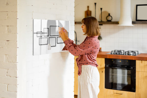 Decoratief glazen wandbord beschrijfbaar en magnetisch Modern prikbord voor foto's en notities