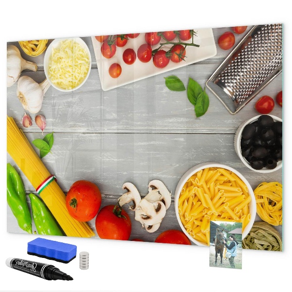 Memobord van glas met print inclusief neodymium magneten Keukenherinneringen met je favoriete smaken