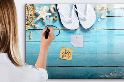 Decoratief glazen wandbord beschrijfbaar en magnetisch Zomerherinneringen op een kleurrijk bord.