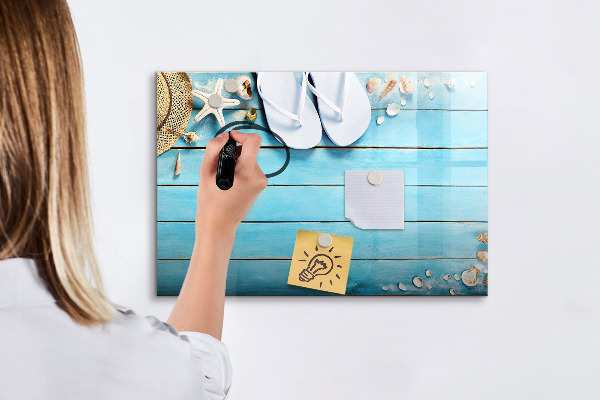 Decoratief glazen wandbord beschrijfbaar en magnetisch Zomerherinneringen op een kleurrijk bord.