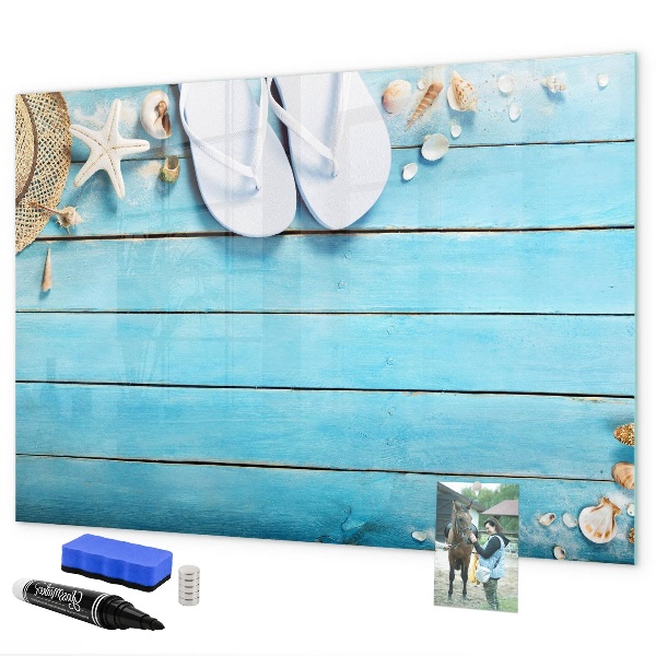 Decoratief glazen wandbord beschrijfbaar en magnetisch Zomerherinneringen op een kleurrijk bord.