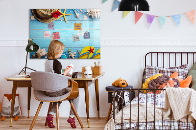 Decoratief glazen wandbord beschrijfbaar en magnetisch Zomerse herinneringen op een blauwe achtergrond