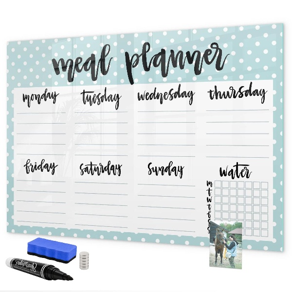 Memobord van glas met print inclusief neodymium magneten Maaltijdplanner voor de hele week