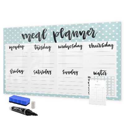 Memobord van glas met print inclusief neodymium magneten Maaltijdplanner voor de hele week