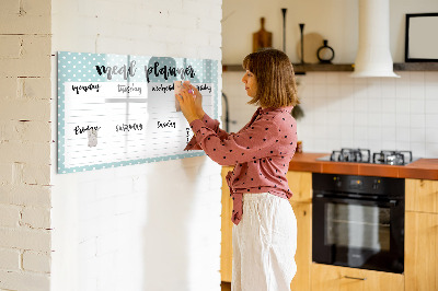 Memobord van glas met print inclusief neodymium magneten Maaltijdplanner voor de hele week