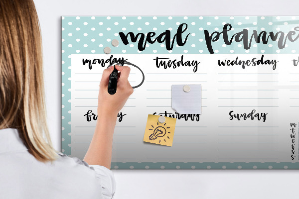 Memobord van glas met print inclusief neodymium magneten Maaltijdplanner voor de hele week