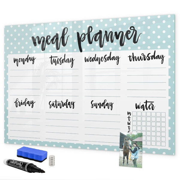 Memobord van glas met print inclusief neodymium magneten Maaltijdplanner voor de hele week