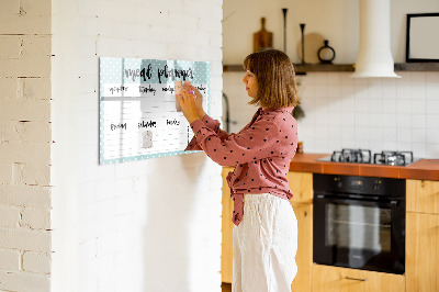 Memobord van glas met print inclusief neodymium magneten Maaltijdplanner voor de hele week