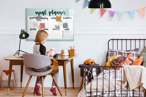 Memobord van glas met print inclusief neodymium magneten Maaltijdplanner voor de hele week