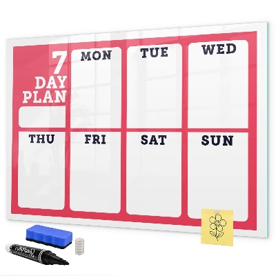 Memobord van glas met print inclusief neodymium magneten Weekplanning met ruimte voor foto's