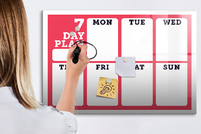 Memobord van glas met print inclusief neodymium magneten Weekplanning met ruimte voor foto's