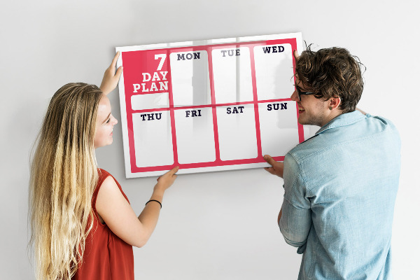 Memobord van glas met print inclusief neodymium magneten Weekplanning met ruimte voor foto's