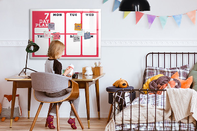 Memobord van glas met print inclusief neodymium magneten Weekplanning met ruimte voor foto's