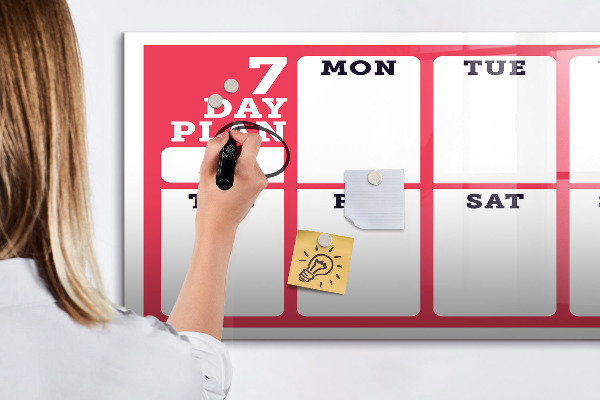Memobord van glas met print inclusief neodymium magneten Weekplanning met ruimte voor foto's