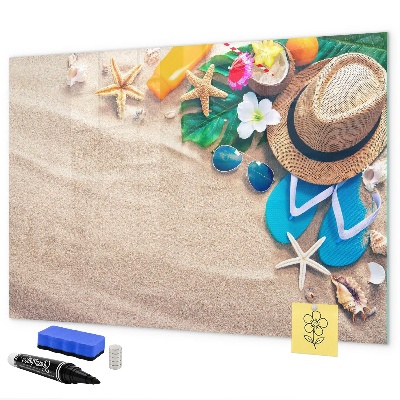 Memobord van glas met print inclusief neodymium magneten Zomerherinneringen aan het strand