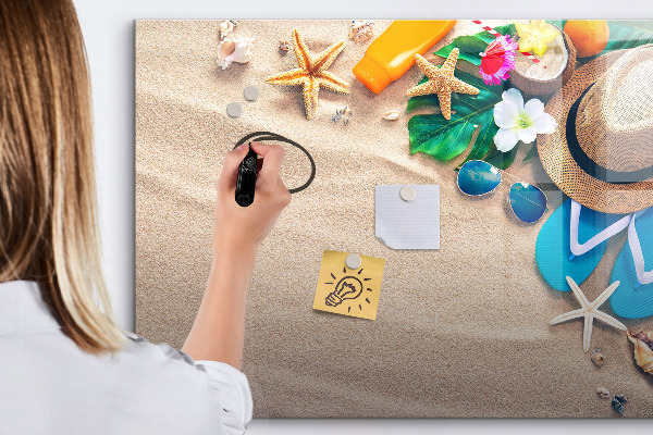 Memobord van glas met print inclusief neodymium magneten Zomerherinneringen aan het strand