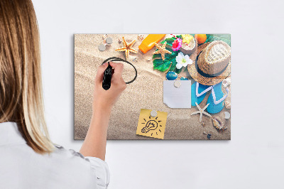 Memobord van glas met print inclusief neodymium magneten Zomerherinneringen aan het strand