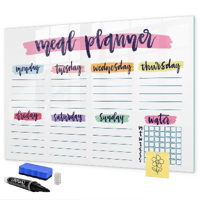 Memobord van glas met print inclusief neodymium magneten Dagelijkse maaltijdplanner