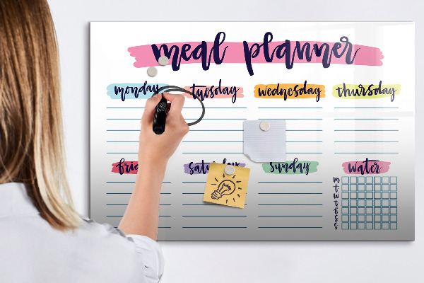Memobord van glas met print inclusief neodymium magneten Dagelijkse maaltijdplanner