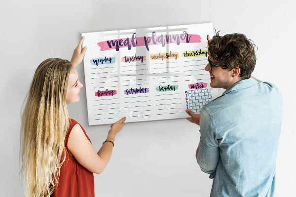Memobord van glas met print inclusief neodymium magneten Dagelijkse maaltijdplanner