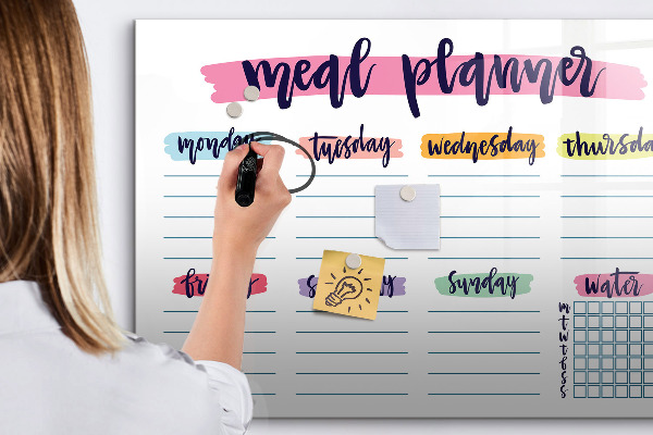 Memobord van glas met print inclusief neodymium magneten Dagelijkse maaltijdplanner