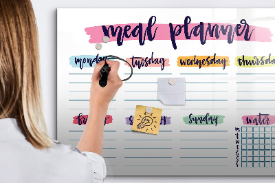 Memobord van glas met print inclusief neodymium magneten Dagelijkse maaltijdplanner