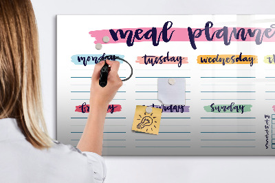 Memobord van glas met print inclusief neodymium magneten Dagelijkse maaltijdplanner
