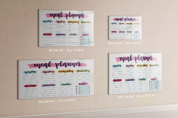 Memobord van glas met print inclusief neodymium magneten Dagelijkse maaltijdplanner